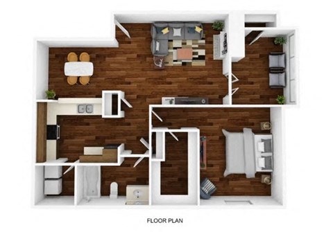 Floor plan for 1 bed, 1 bath, 863 sqft